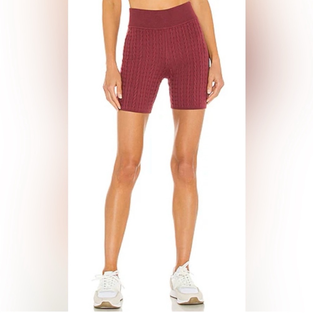 NWT 525 America‎ Womens Cable Knit High Waisted Burgundy Red Biker Shorts Medium